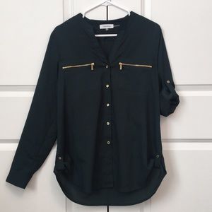 Calvin Klein blouse with gold zipper accents